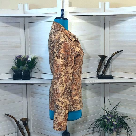 Vintage Y2K 70s boho retro vibes paisley tan rust orange cotton canvas jacket M - Picture 3 of 10